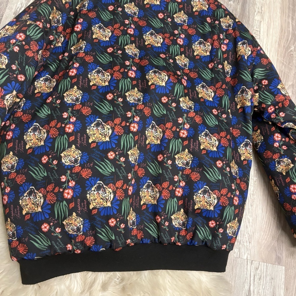 A$$holes live forever hooded bomber jacket tropical tiger floral print coat xxl - Picture 4 of 6